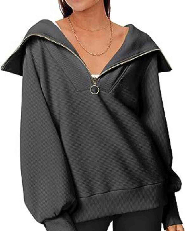 Half-Zip Lantern Sleeve Top