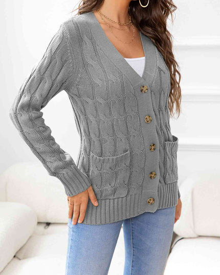 Button Down Cable-Knit Cardigan