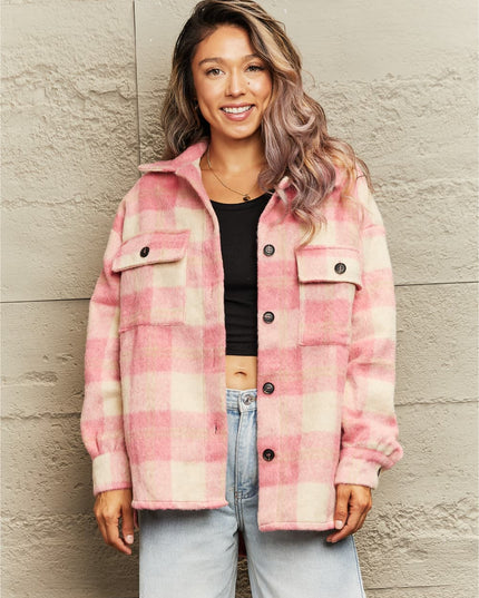 Plaid Collared Neck Button Down Jacket