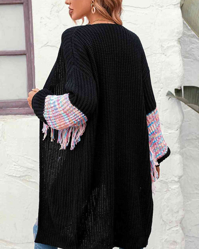 Fringe Sleeve Dropped Shoulder Cardigan