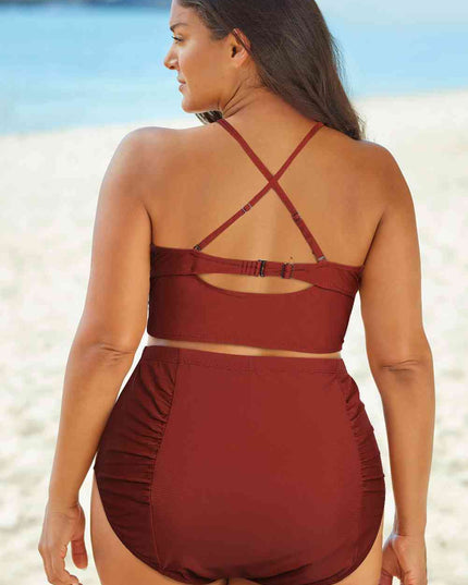 Halter Neck Crisscross Ruched Two-Piece Swimsuit