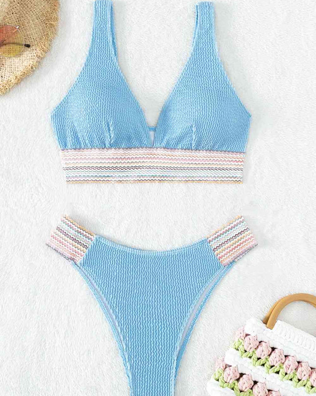 Contrast Textured High Cut Swim Set