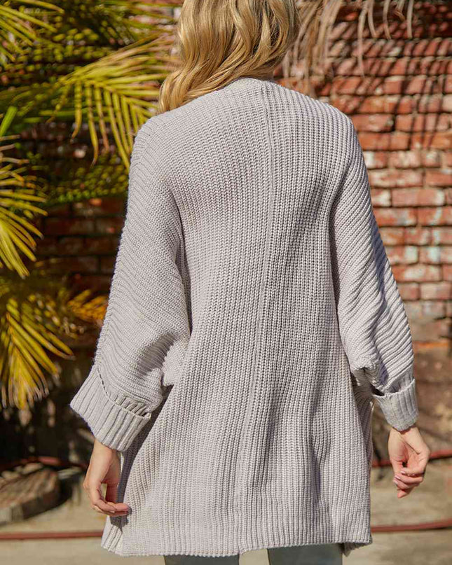 Waffle-Knit Long Sleeve Cardigan with Pocket