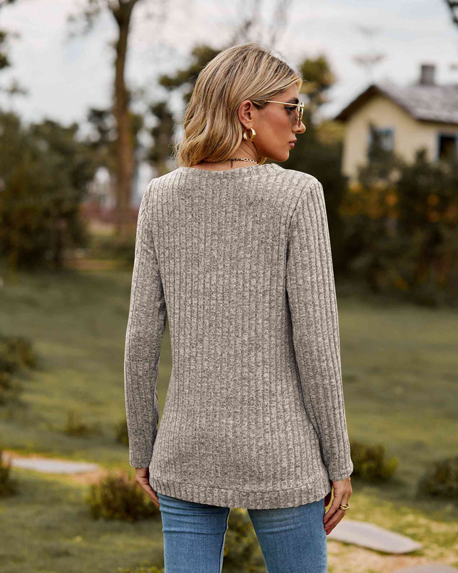 Ribbed V-Neck Long Sleeve Tee