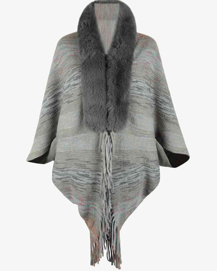 Open Front Fringe Hem Poncho