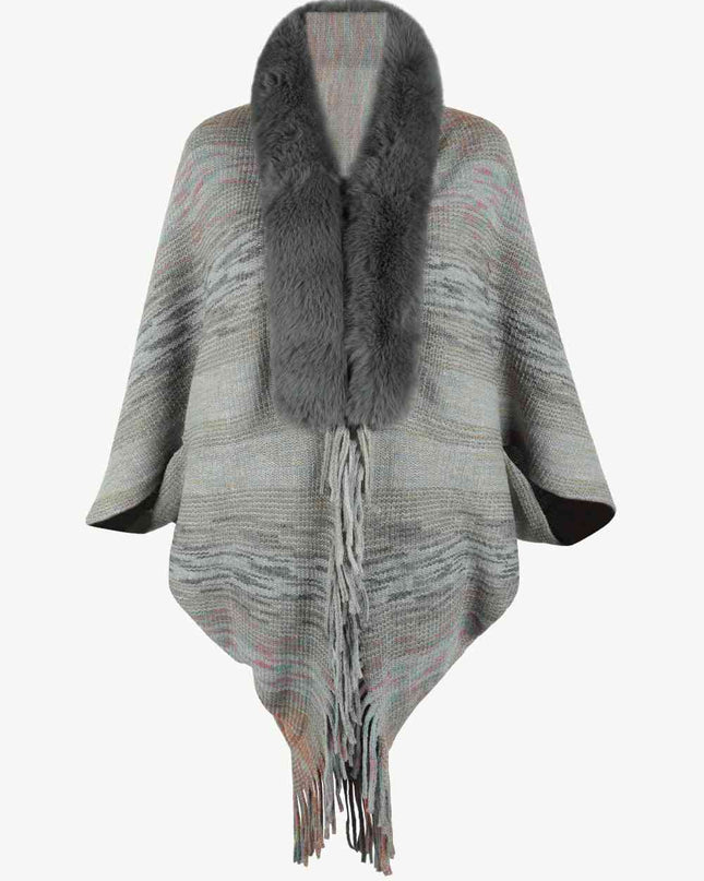 Open Front Fringe Hem Poncho