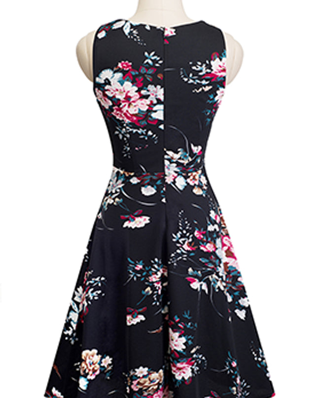Printed Smocked Waist Sleeveless Dress
