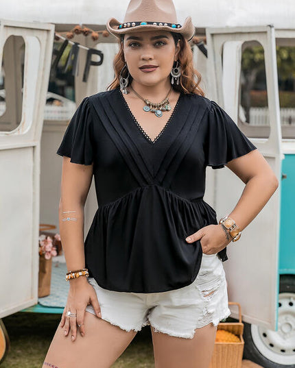 Plus Size V-Neck Flutter Sleeve Blouse