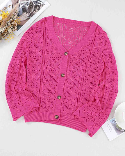 Openwork Button Down Cardigan