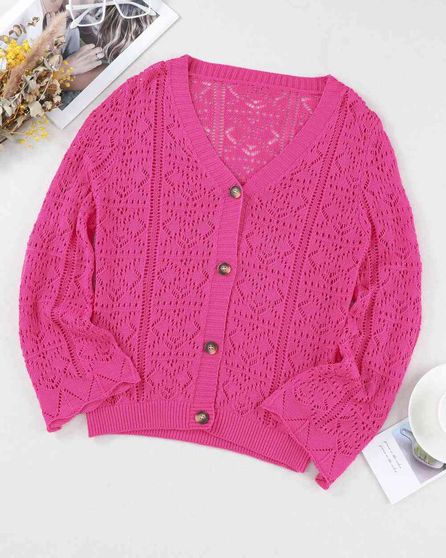 Openwork Button Down Cardigan