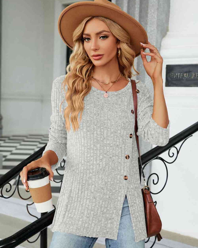 Buttoned Long Sleeve Slit Top
