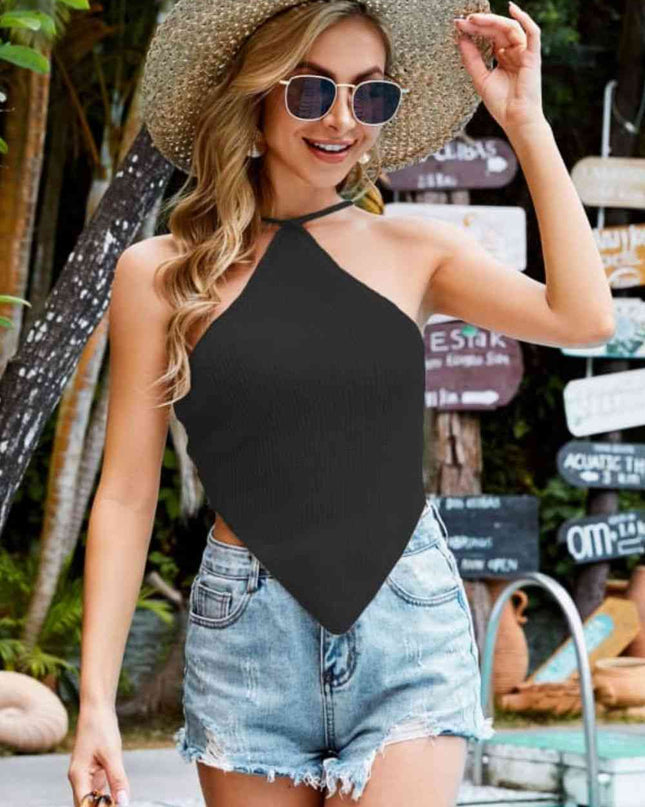 Tied Backless Point Hem Knit Top
