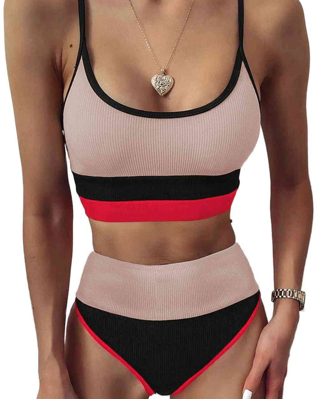 Color Block Spaghetti Strap Two-Piece Swim Set