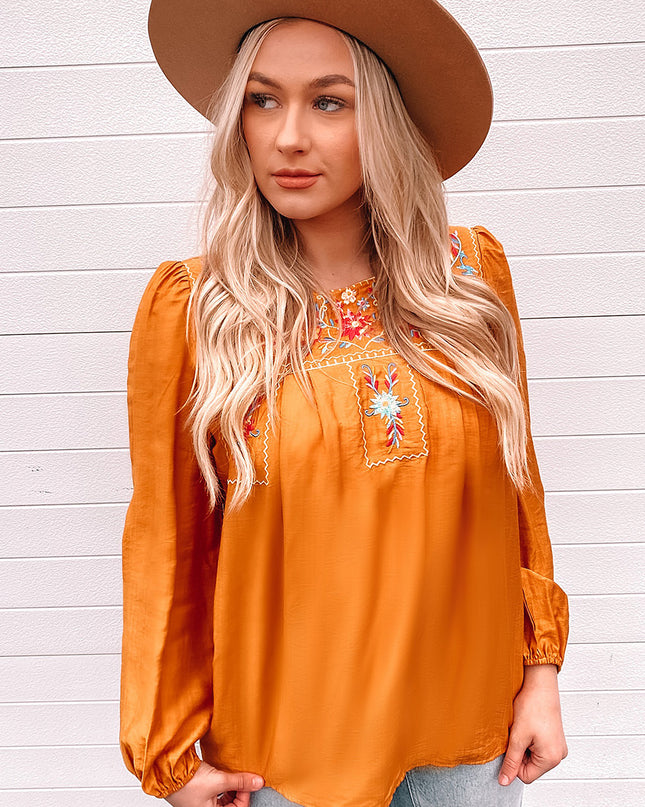 Embroidered Puff Sleeve Blouse