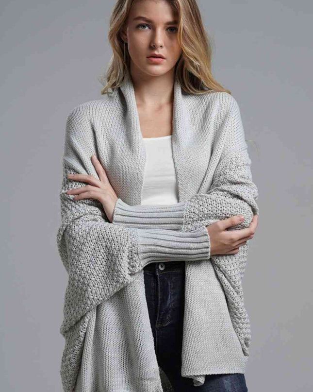 Double Take Dolman Sleeve Open Front Ribbed Trim Longline Cardigan