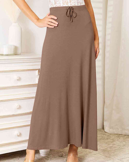 Double Take Full Size Soft Rayon Drawstring Waist Maxi Skirt Rayon