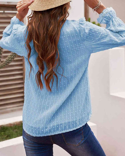 Swiss Dot Flounce Sleeve Blouse