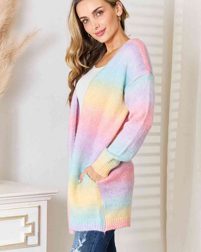 Woven Right Multicolored Gradient Open Front Longline Cardigan