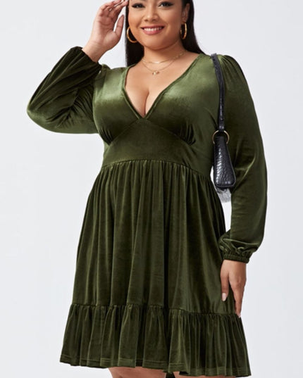 Plus Size Plunge Long Sleeve Mini Dress