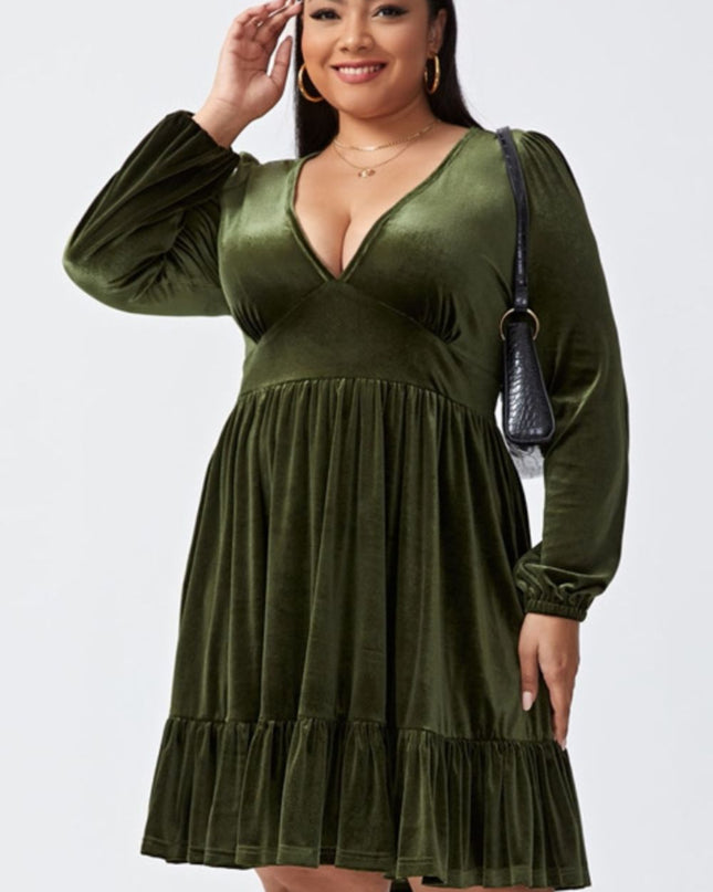 Plus Size Plunge Long Sleeve Mini Dress
