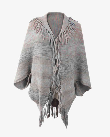 Multicolored Fringe Trim Poncho