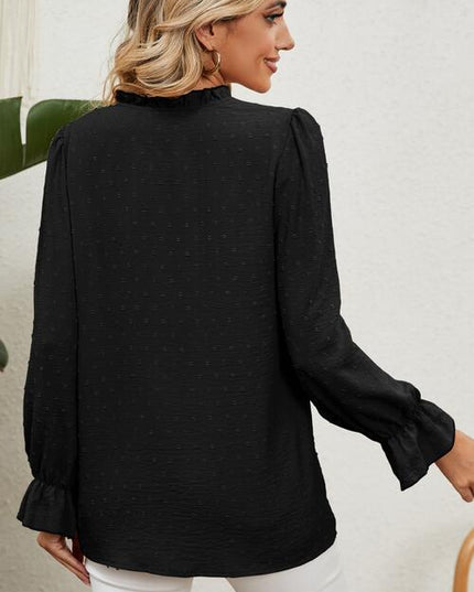 Button Up Flounce Sleeve V-Neck Shirt
