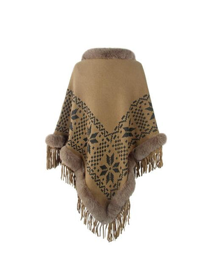 Fringe Geometric Cape Sleeve Poncho