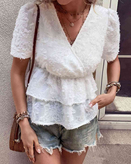 Surplice Neck Layered Peplum Top
