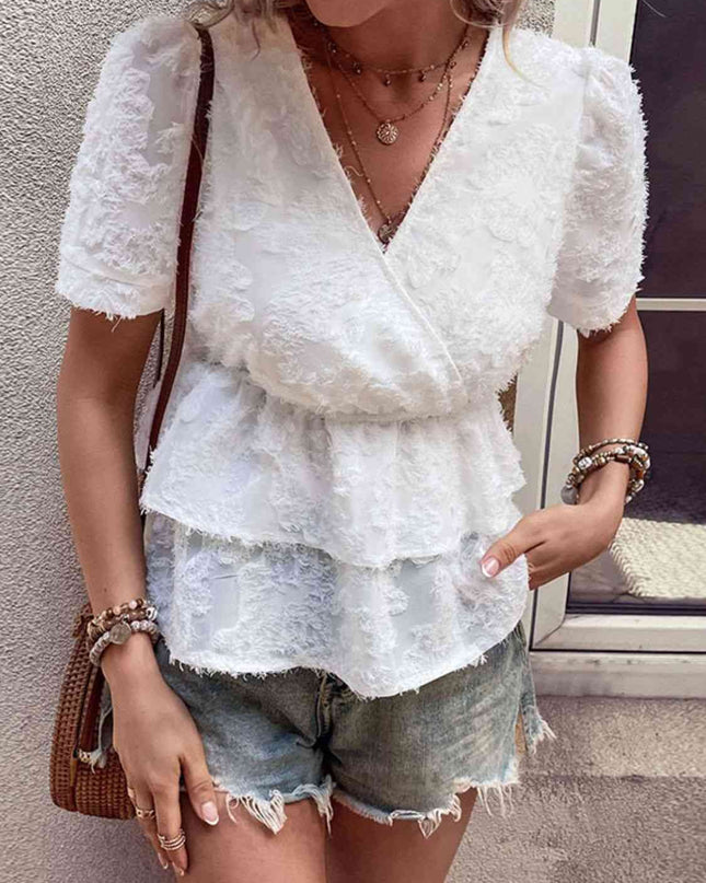 Surplice Neck Layered Peplum Top