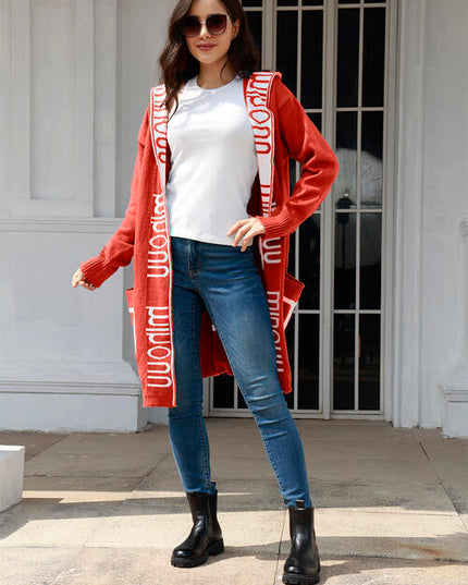 Open Front Long Sleeve Hooded Cardigan