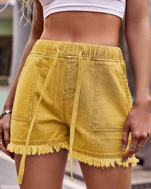 Drawstring Raw Hem Denim Shorts