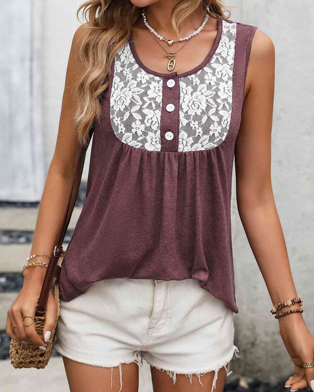Lace Contrast Scoop Neck Tank