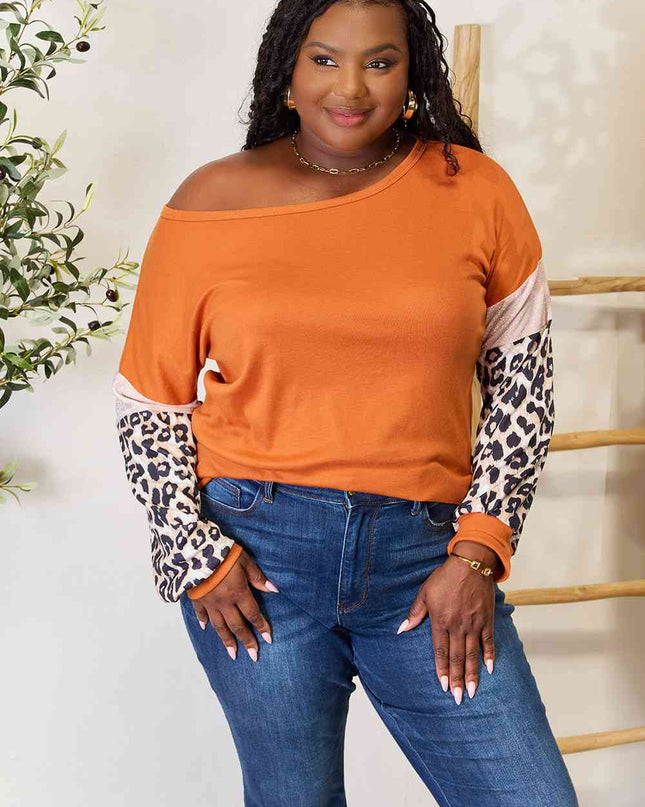 Double Take Leopard Long Sleeve Round Neck Sweatshirt