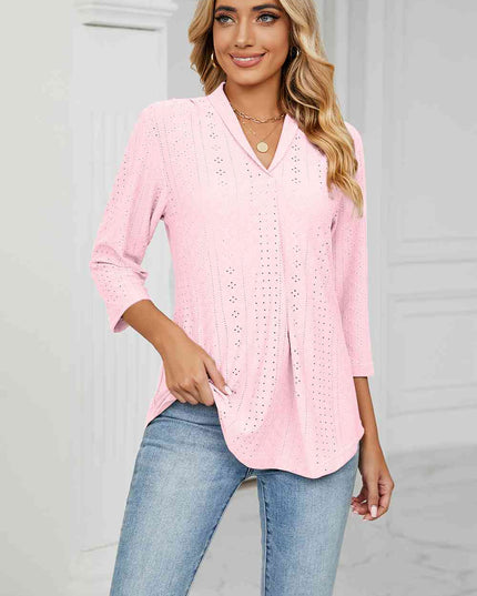 Eyelet Three-Quarter Sleeve Blouse