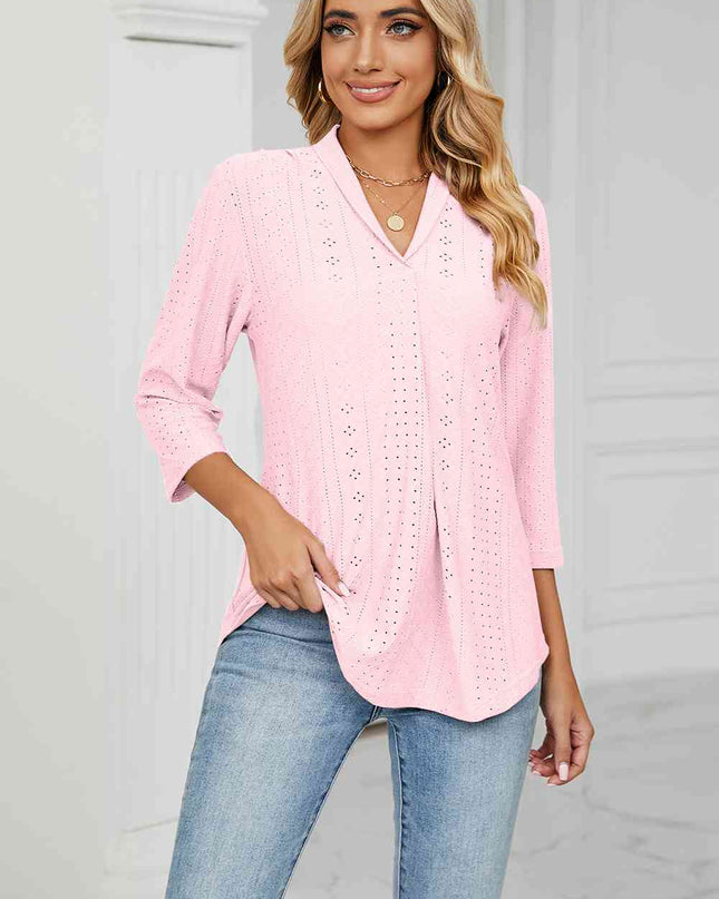 Eyelet Three-Quarter Sleeve Blouse