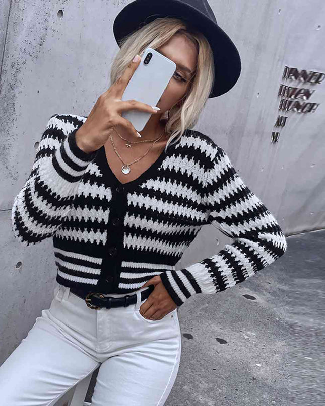 Houndstooth V-Neck Button Front Cardigan