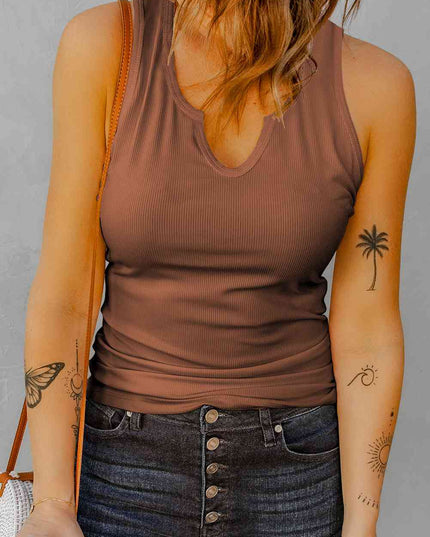 Notched Neck Ribbed Tank Top