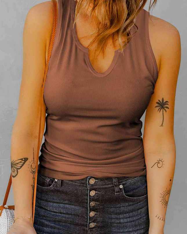 Notched Neck Ribbed Tank Top