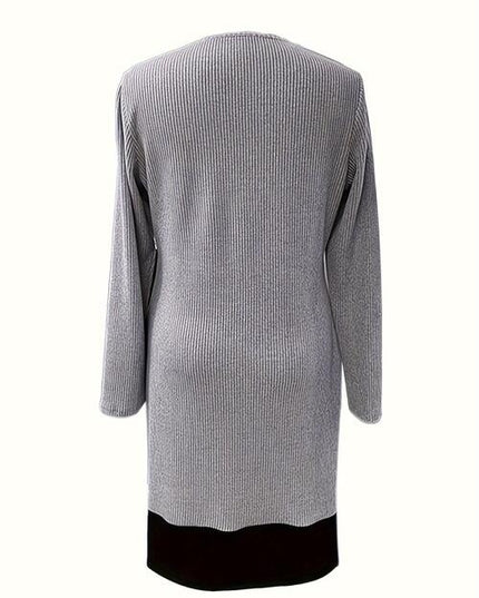 Contrast Ribbed Round Neck Long Sleeve Dress