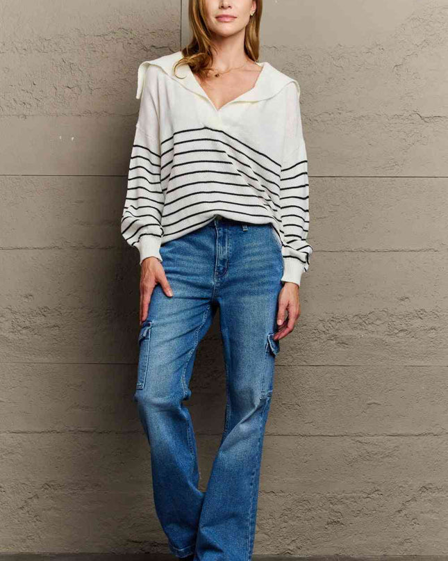 Sew In Love Make Me Smile Striped Oversized Knit Top