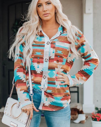 Printed Button Up Long Sleeve Shirt