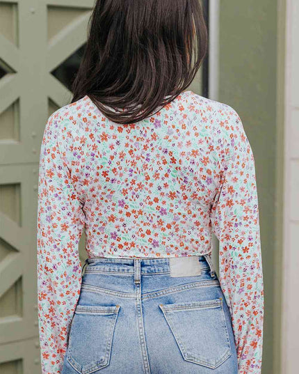 Ditsy Floral Long Sleeve Plunge Bodysuit