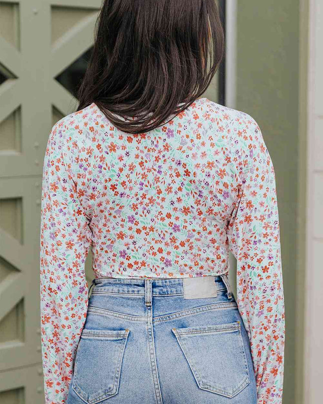 Ditsy Floral Long Sleeve Plunge Bodysuit