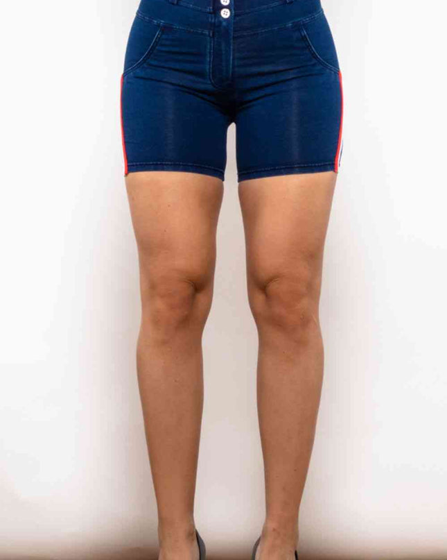 Full Size Side Stripe Buttoned Denim Shorts