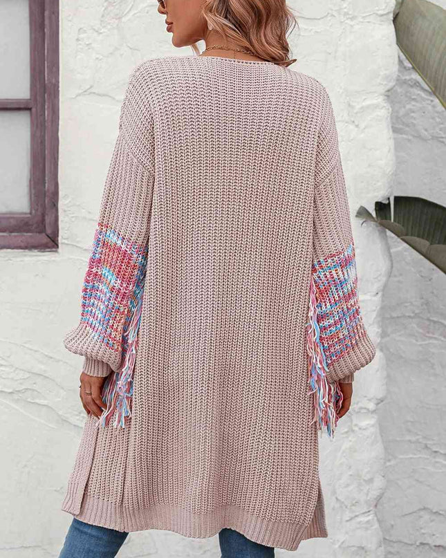 Fringe Sleeve Dropped Shoulder Cardigan