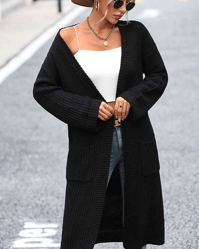 Dropped Shoulder Long Sleeve Cardigan with Pocket