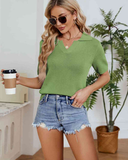 Johnny Collar Short Sleeve Knit Top