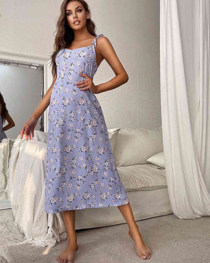 Printed Tie Shoulder Midi Night Dress