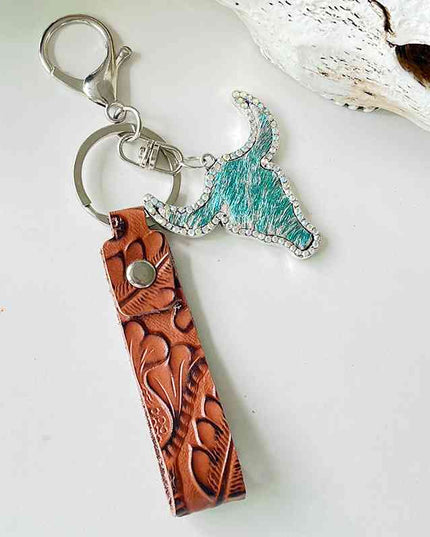 Rhinestone Bull Keychain