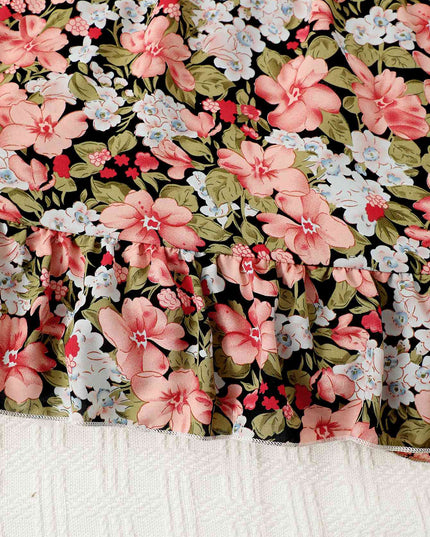 Floral Asymmetrical Neck Ruffled Dress